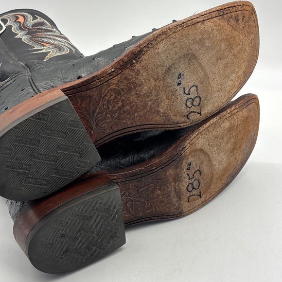Tony Lama Black Full Quill Ostrich Black Square Toe Cowboy Boot Women's 8.5 B - Picture 14 of 15
